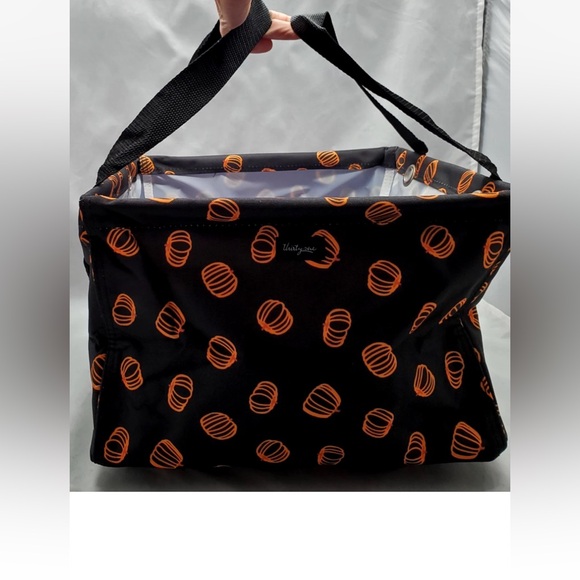 Thirty-One Black Square Utility Tote w/ “Sketched Pumpkins” Orange Design - Picture 2 of 6